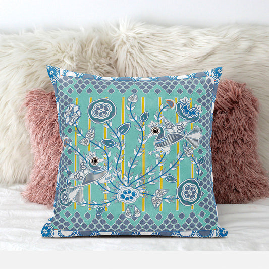 20" X 20" Gray and White Peacock Broadcloth Floral Zippered Pillow