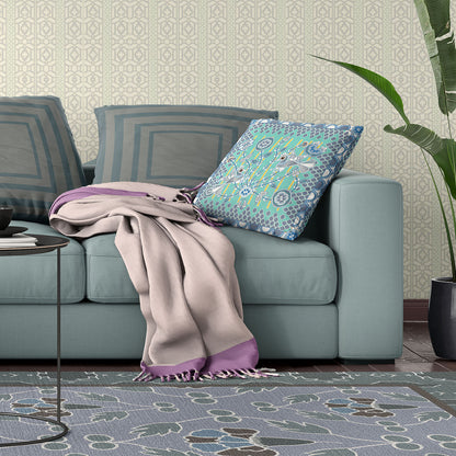 20" X 20" Gray and White Peacock Broadcloth Floral Zippered Pillow