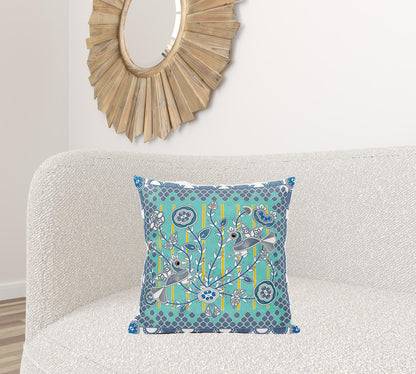 20" X 20" Gray and White Peacock Broadcloth Floral Zippered Pillow