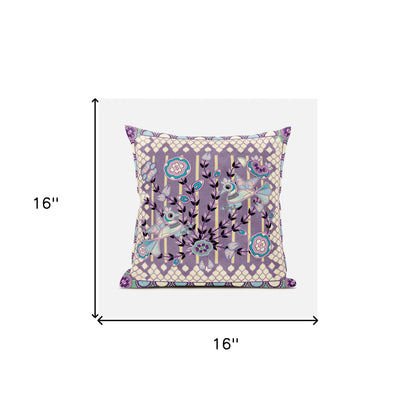 16" X 16" Blue and Purple Peacock Broadcloth Floral Zippered Pillow