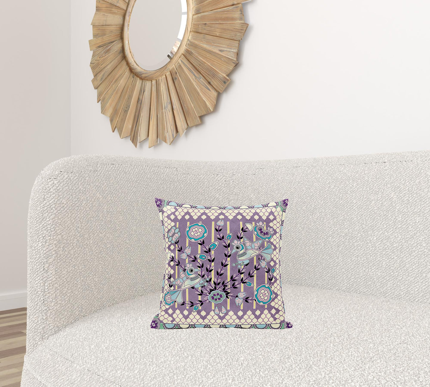 16" X 16" Blue and Purple Peacock Broadcloth Floral Zippered Pillow