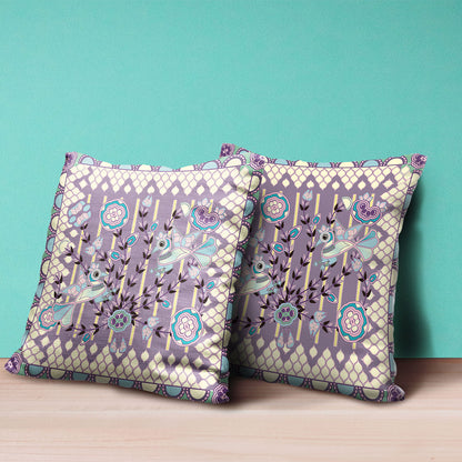 18" X 18" Blue and Purple Peacock Broadcloth Floral Zippered Pillow