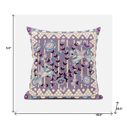 18" X 18" Blue and Purple Peacock Broadcloth Floral Zippered Pillow