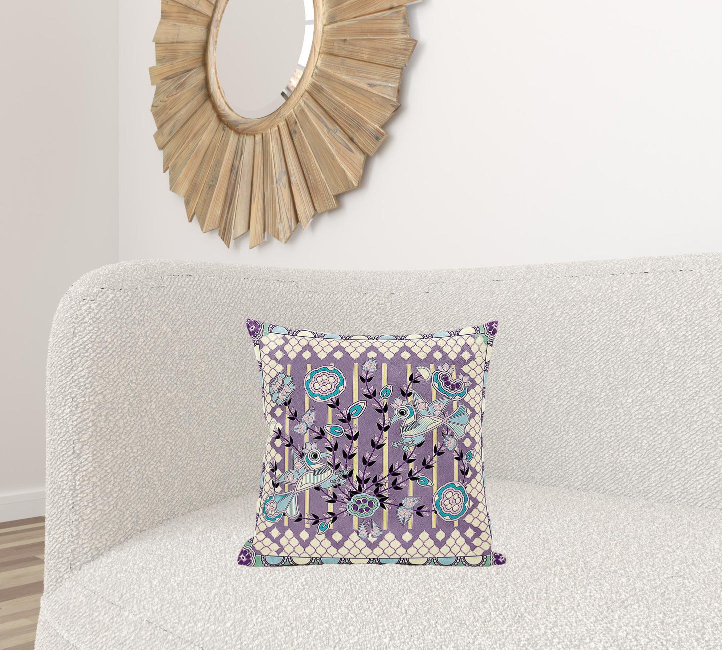 18" X 18" Blue and Purple Peacock Broadcloth Floral Zippered Pillow