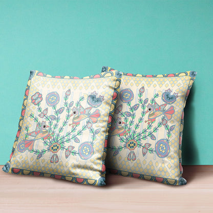 16" X 16" Blue and Yellow Peacock Broadcloth Floral Zippered Pillow