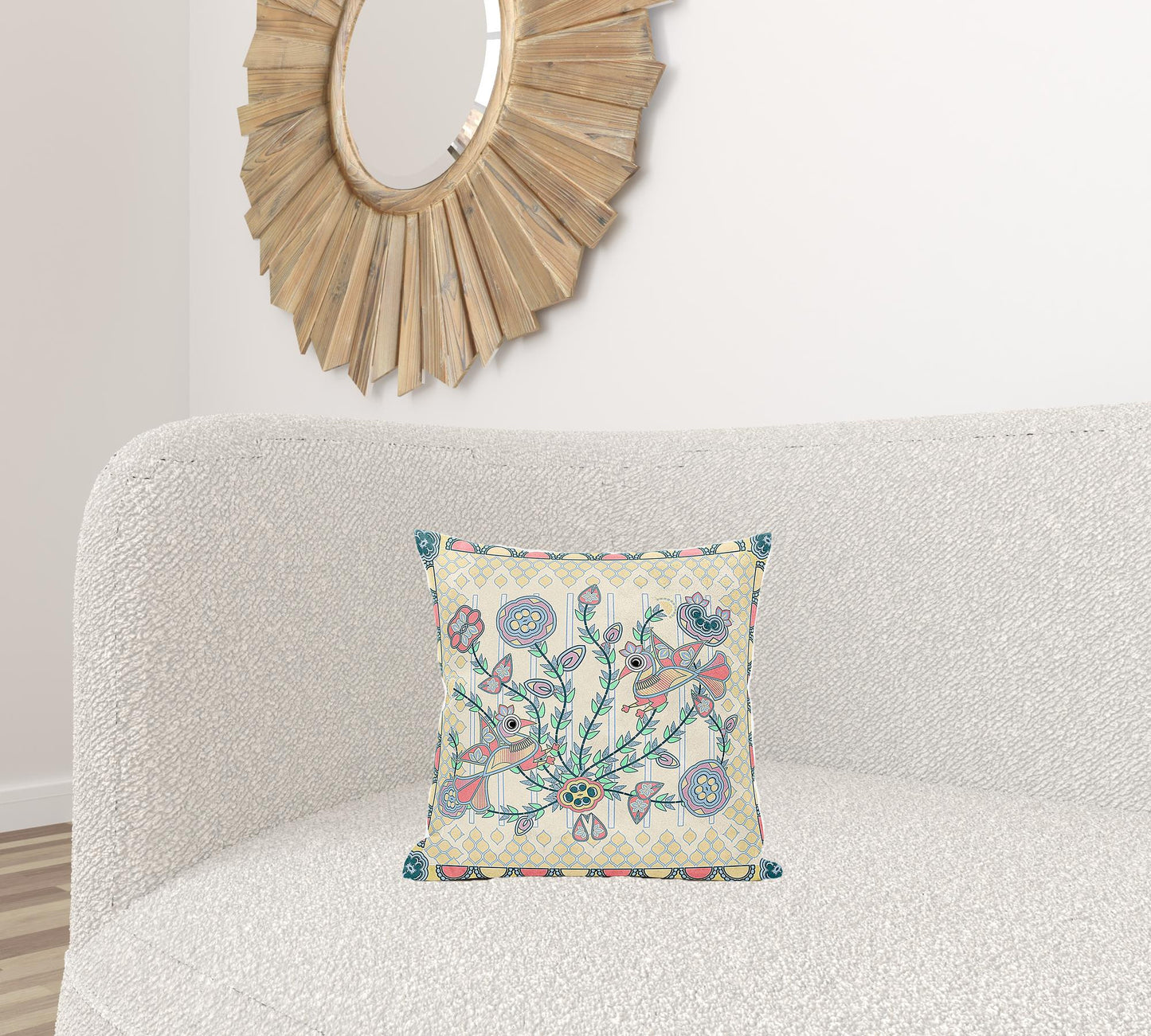 16" X 16" Blue and Yellow Peacock Broadcloth Floral Zippered Pillow