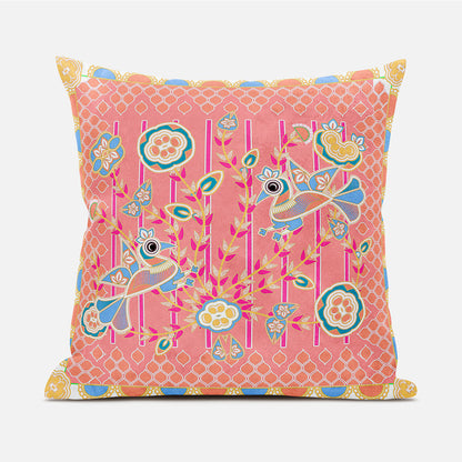 20" X 20" Yellow and Peach Peacock Broadcloth Floral Zippered Pillow