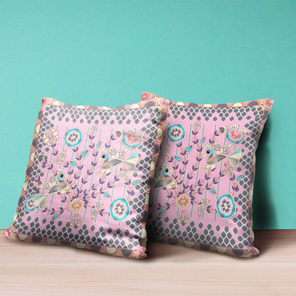 20" X 20" Gray and Pink Peacock Broadcloth Floral Zippered Pillow