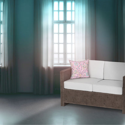 20" X 20" Gray and Pink Peacock Broadcloth Floral Zippered Pillow
