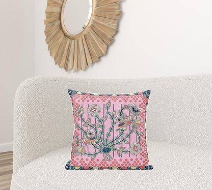 20" X 20" Yellow and Peach Peacock Broadcloth Floral Zippered Pillow