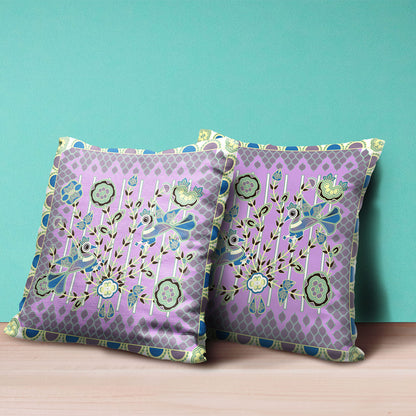 16" X 16" Purple and Black Peacock Broadcloth Floral Zippered Pillow