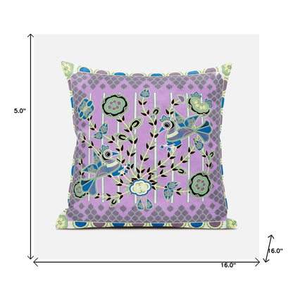 16" X 16" Purple and Black Peacock Broadcloth Floral Zippered Pillow