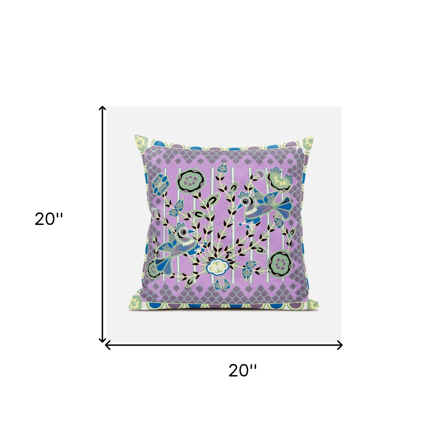 20" X 20" Purple and Black Peacock Broadcloth Floral Zippered Pillow