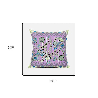 20" X 20" Purple and Black Peacock Broadcloth Floral Zippered Pillow