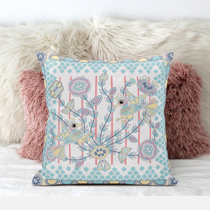 16" X 16" Blue and Yellow Peacock Broadcloth Floral Zippered Pillow