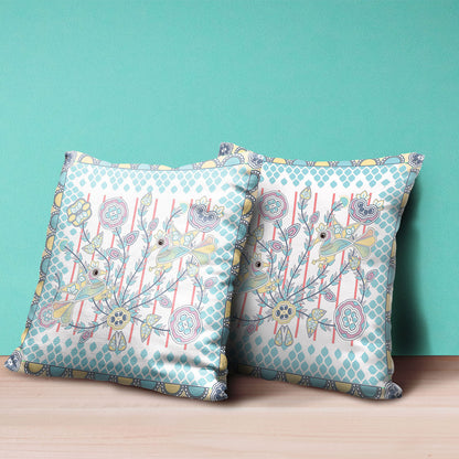 16" X 16" Blue and Yellow Peacock Broadcloth Floral Zippered Pillow