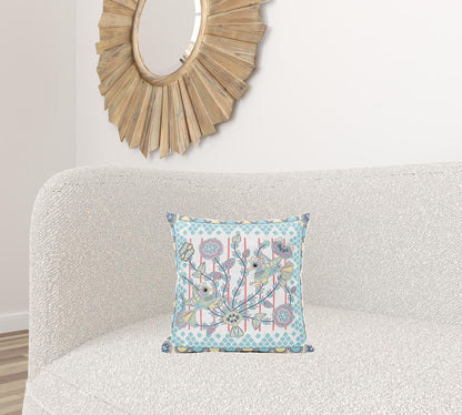 16" X 16" Blue and Yellow Peacock Broadcloth Floral Zippered Pillow