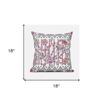 18" X 18" Red and White Peacock Broadcloth Floral Zippered Pillow