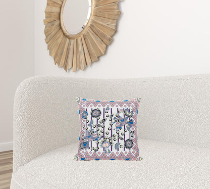16" X 16" Pink and Black Peacock Broadcloth Floral Zippered Pillow