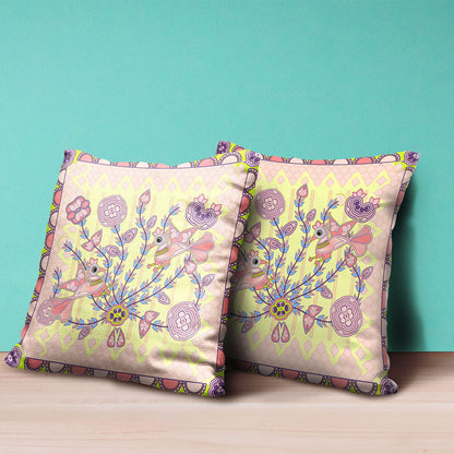 20" X 20" Yellow and Peach Peacock Broadcloth Floral Zippered Pillow