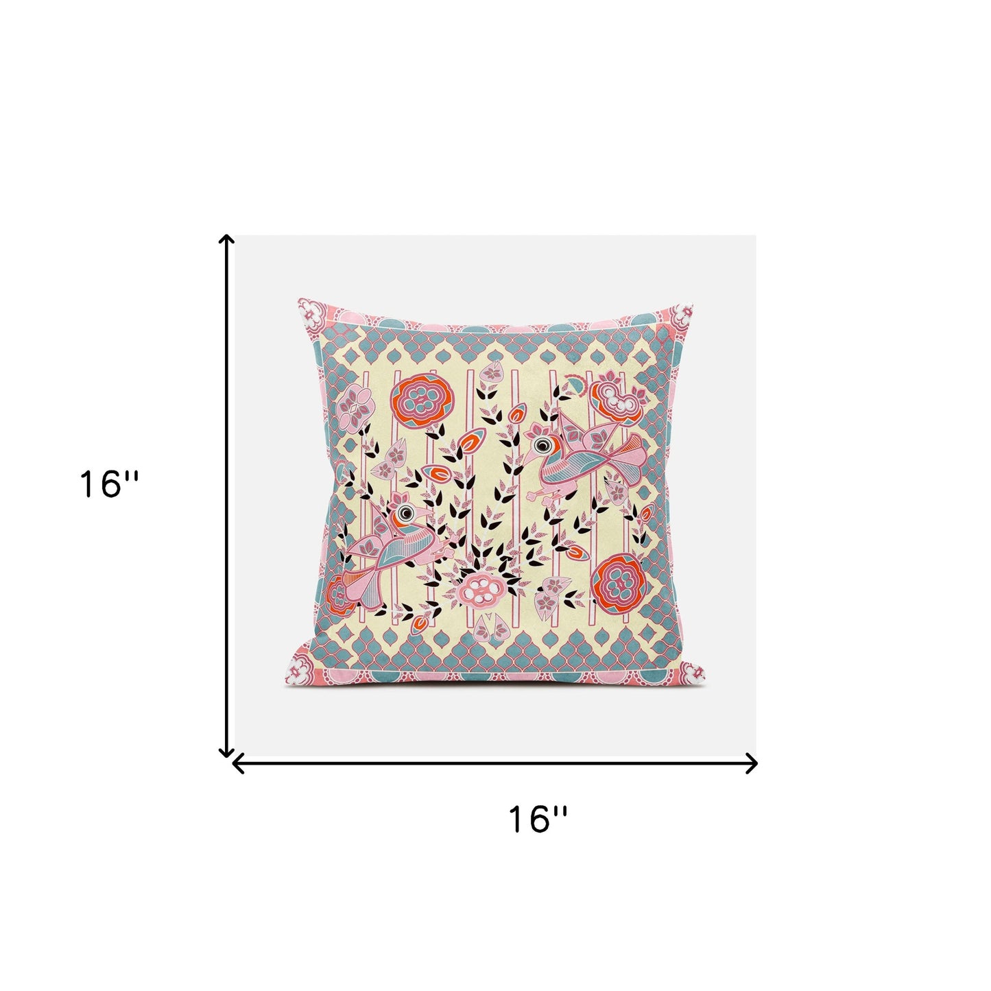 16" X 16" Gray and Orange Peacock Broadcloth Floral Zippered Pillow