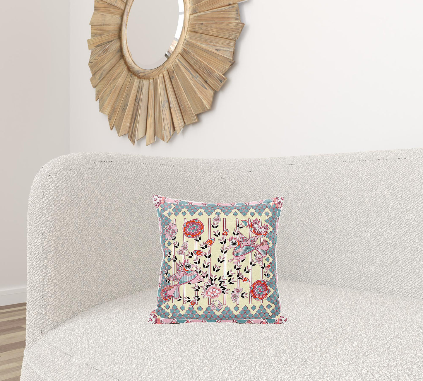 16" X 16" Gray and Orange Peacock Broadcloth Floral Zippered Pillow