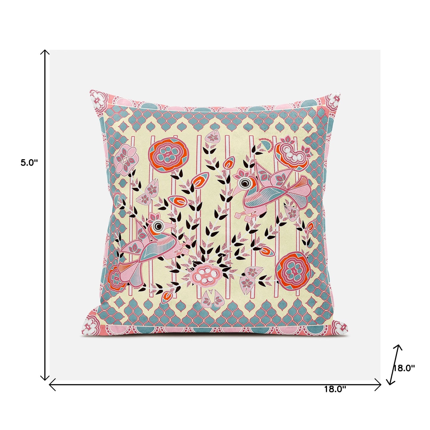 18" X 18" Gray and Orange Peacock Broadcloth Floral Zippered Pillow