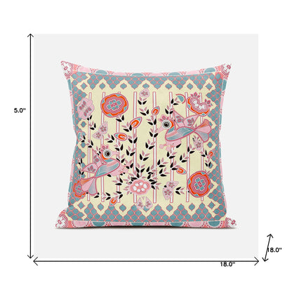 18" X 18" Gray and Orange Peacock Broadcloth Floral Zippered Pillow