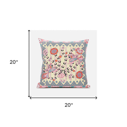 20" X 20" Gray and Orange Peacock Broadcloth Floral Zippered Pillow