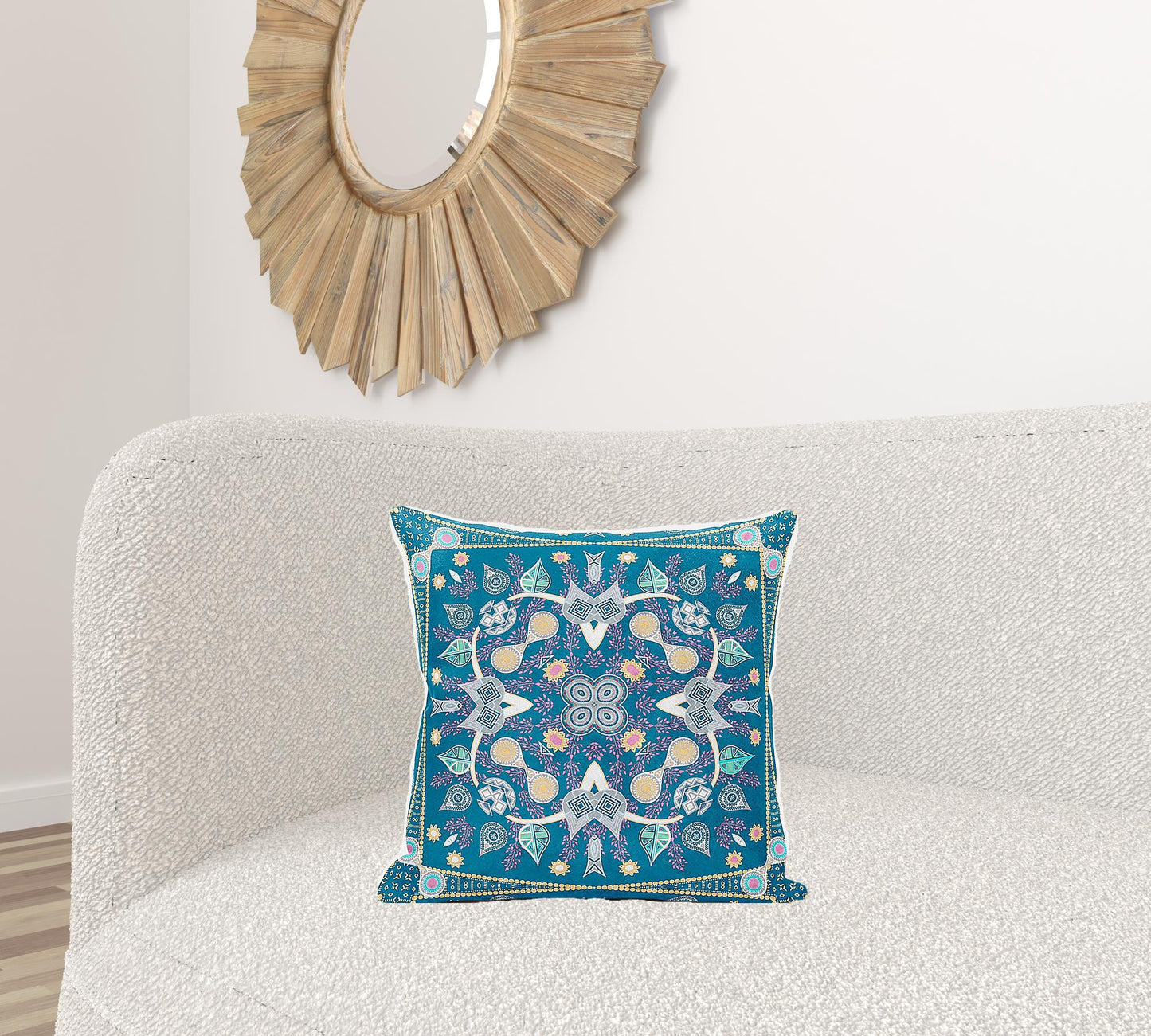 18" X 18" Blue and Pink Broadcloth Paisley Zippered Pillow