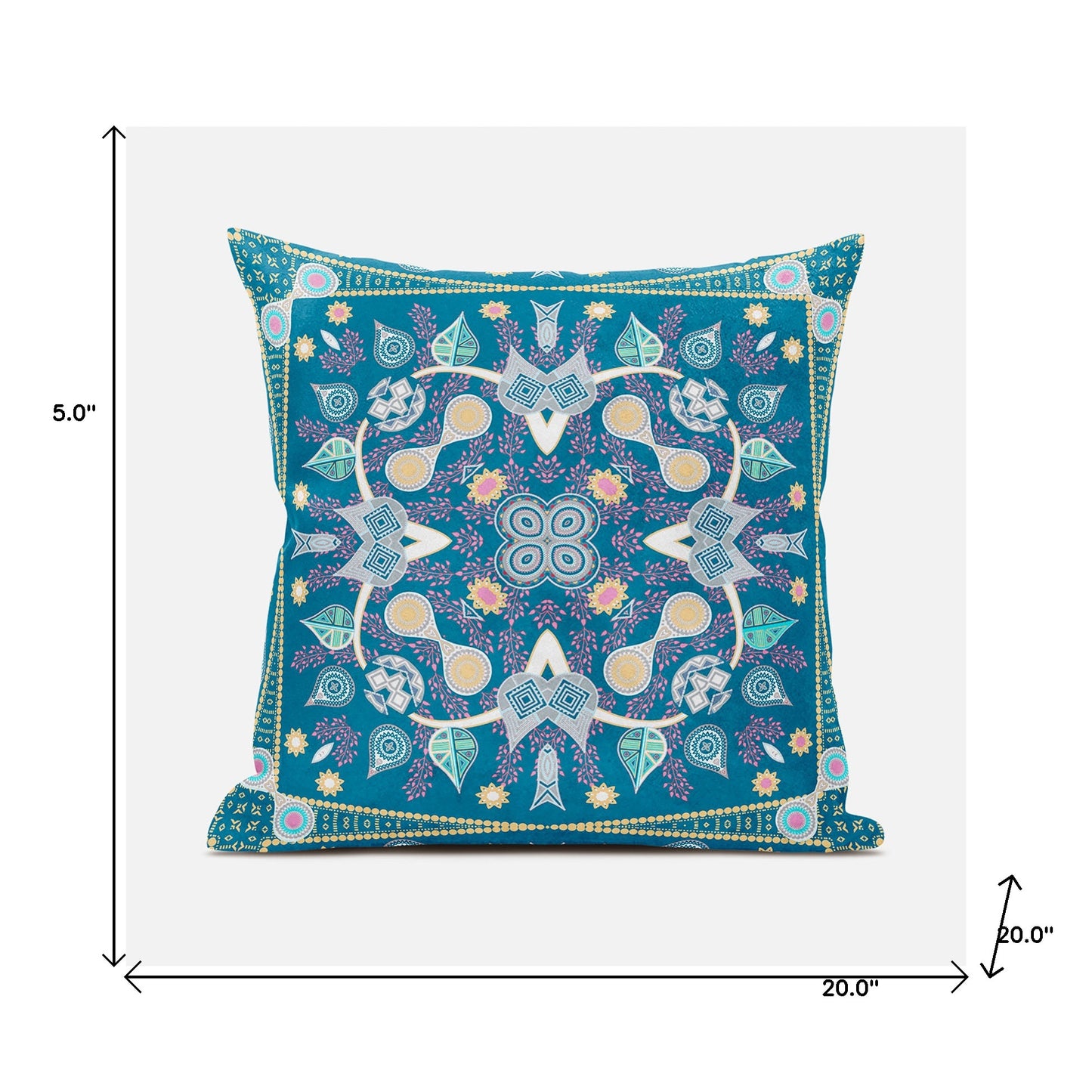 20" X 20" Blue and Pink Broadcloth Paisley Zippered Pillow