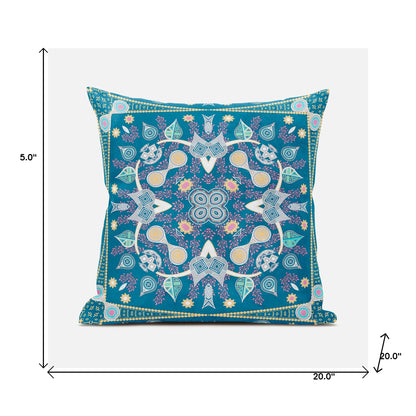 20" X 20" Blue and Pink Broadcloth Paisley Zippered Pillow