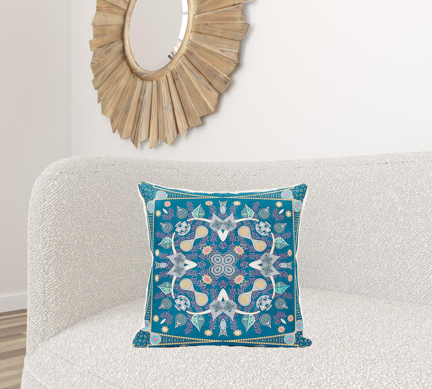 20" X 20" Blue and Pink Broadcloth Paisley Zippered Pillow