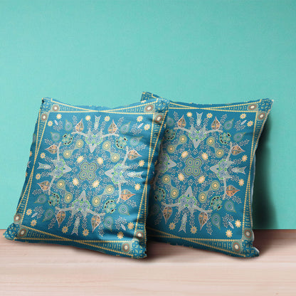 16" X 16" Aqua and Gold Broadcloth Paisley Zippered Pillow