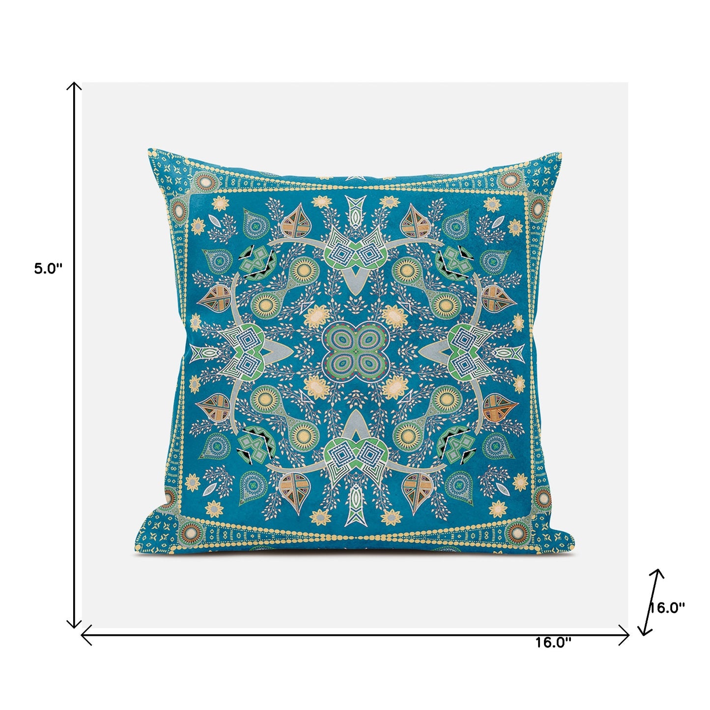 16" X 16" Aqua and Gold Broadcloth Paisley Zippered Pillow