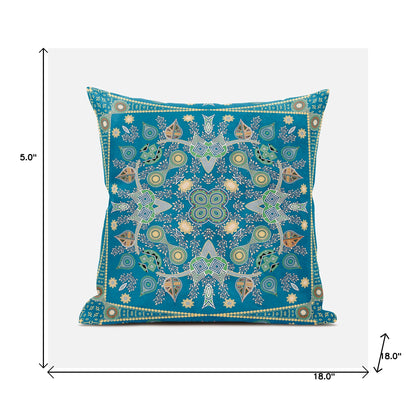 18" X 18" Aqua and Gold Broadcloth Paisley Zippered Pillow