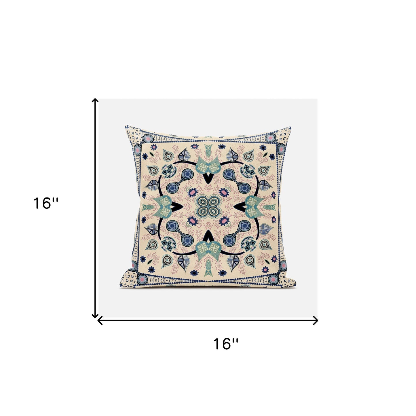 16" X 16" Beige and Black Broadcloth Paisley Zippered Pillow