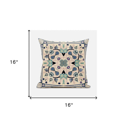 16" X 16" Beige and Black Broadcloth Paisley Zippered Pillow
