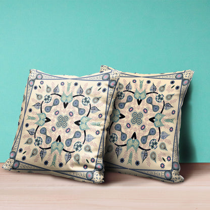 18" X 18" Beige and Black Broadcloth Paisley Zippered Pillow