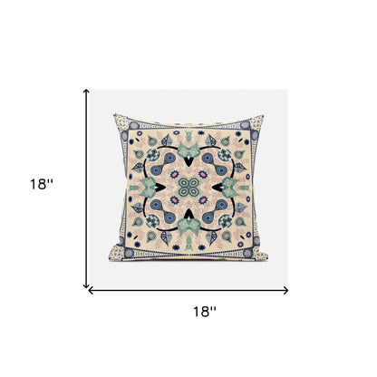18" X 18" Beige and Black Broadcloth Paisley Zippered Pillow