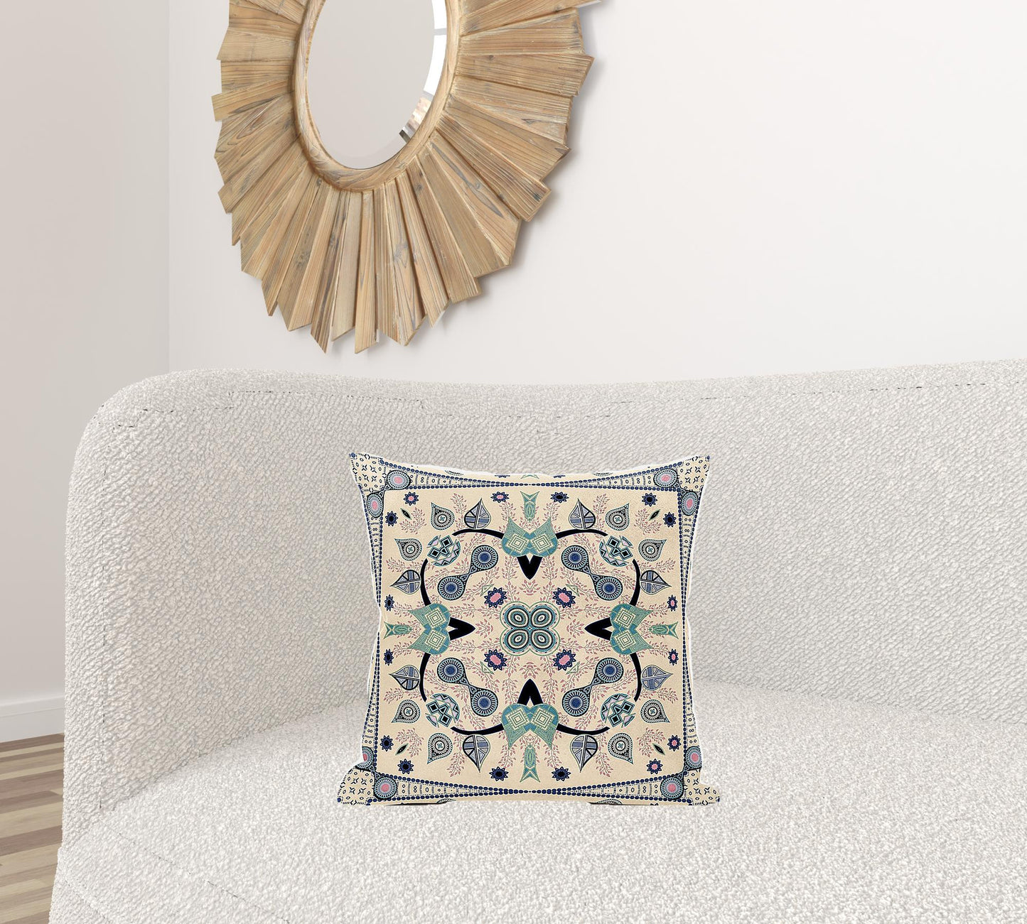 18" X 18" Beige and Black Broadcloth Paisley Zippered Pillow