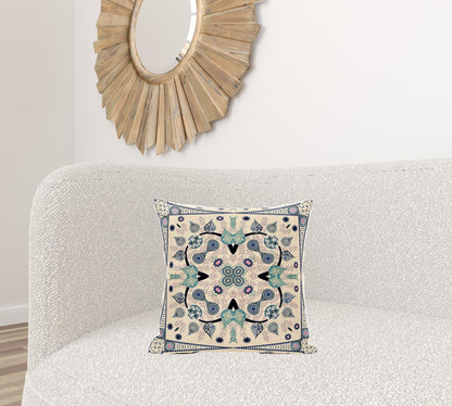 18" X 18" Beige and Black Broadcloth Paisley Zippered Pillow