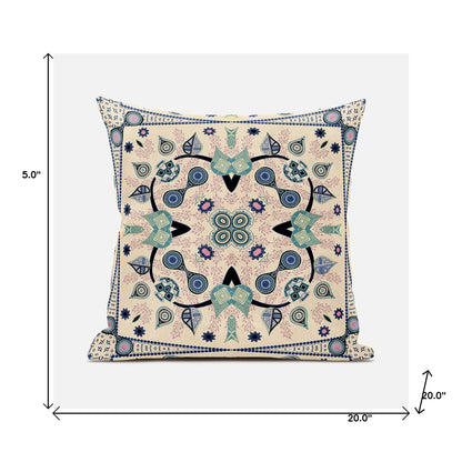 20" X 20" Beige and Black Broadcloth Paisley Zippered Pillow