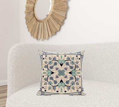20" X 20" Beige and Black Broadcloth Paisley Zippered Pillow