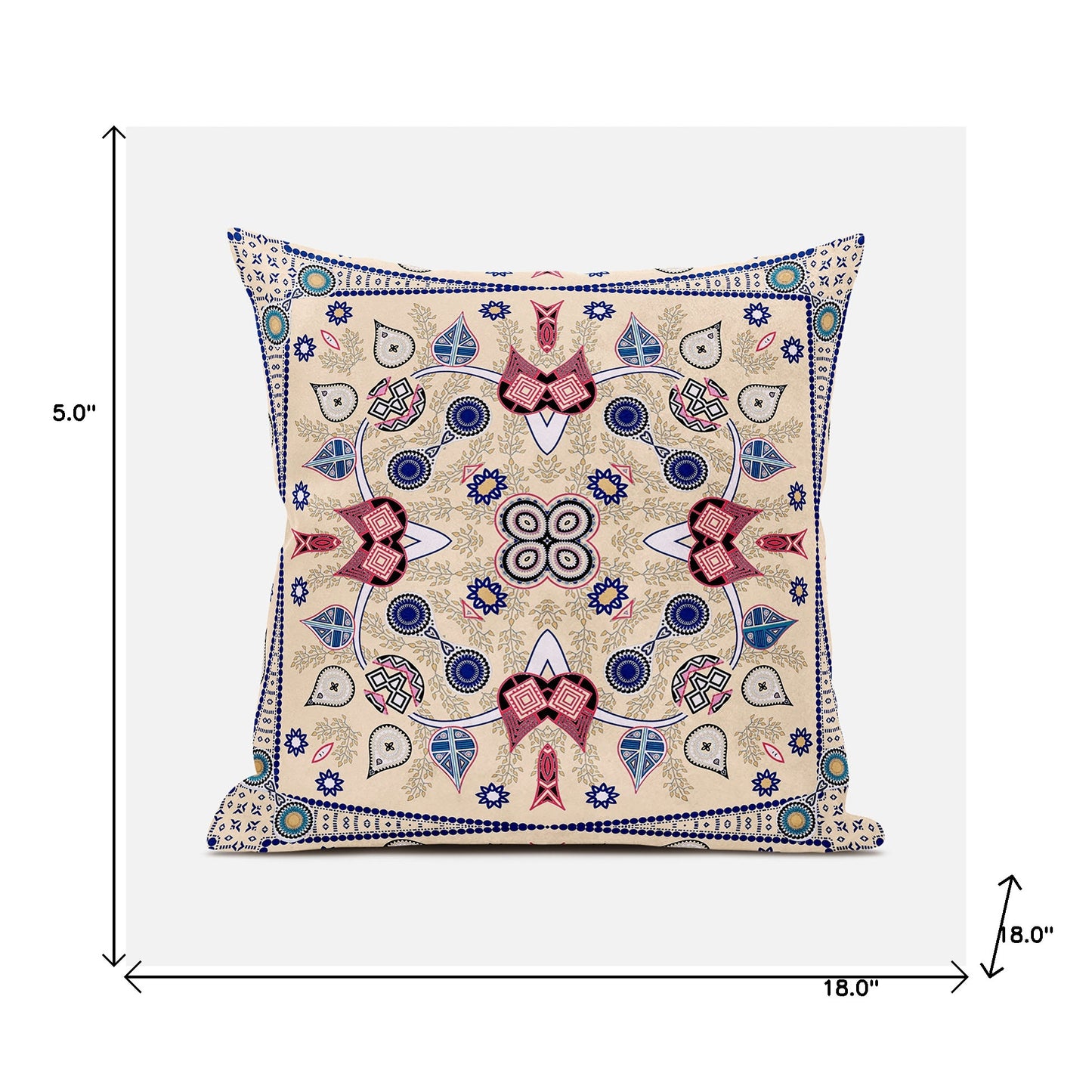 18" X 18" Beige and Red Broadcloth Paisley Zippered Pillow