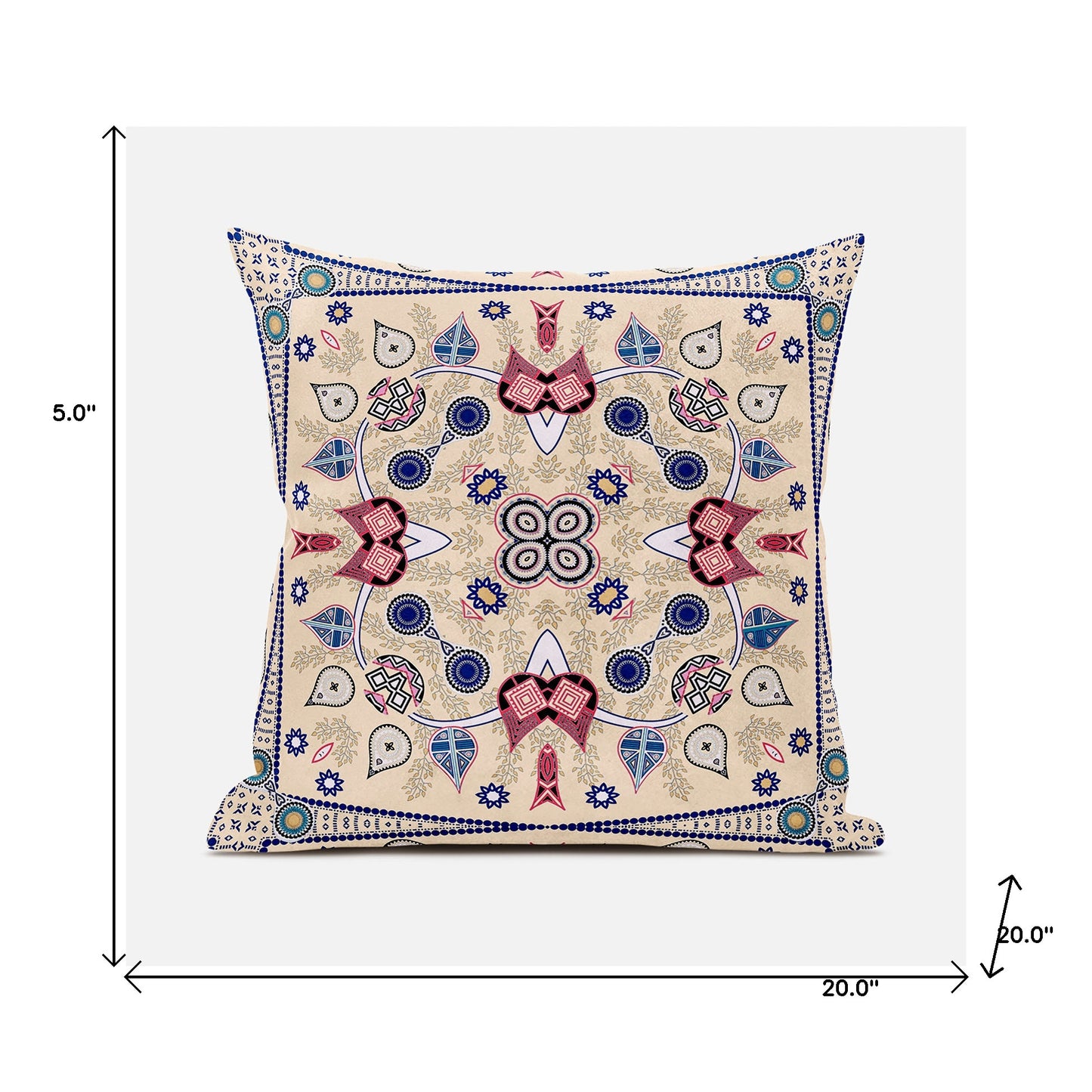 20" X 20" Beige and Red Broadcloth Paisley Zippered Pillow