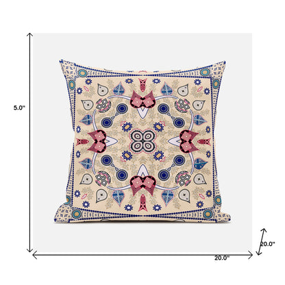 20" X 20" Beige and Red Broadcloth Paisley Zippered Pillow
