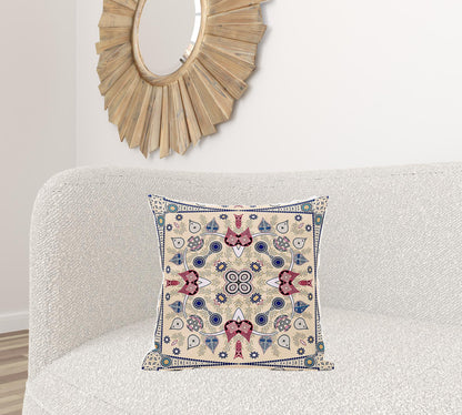 20" X 20" Beige and Red Broadcloth Paisley Zippered Pillow