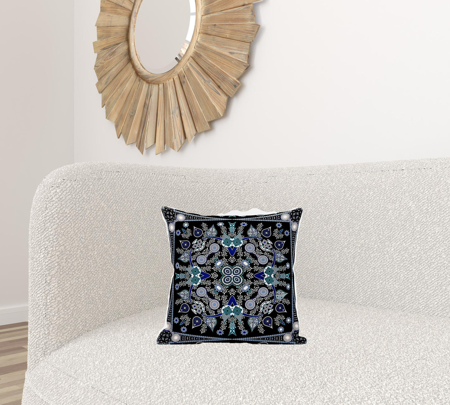 16" X 16" Black and Blue Broadcloth Paisley Zippered Pillow