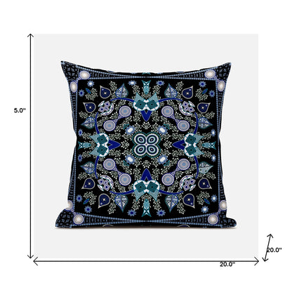 20" X 20" Black and Blue Broadcloth Paisley Zippered Pillow